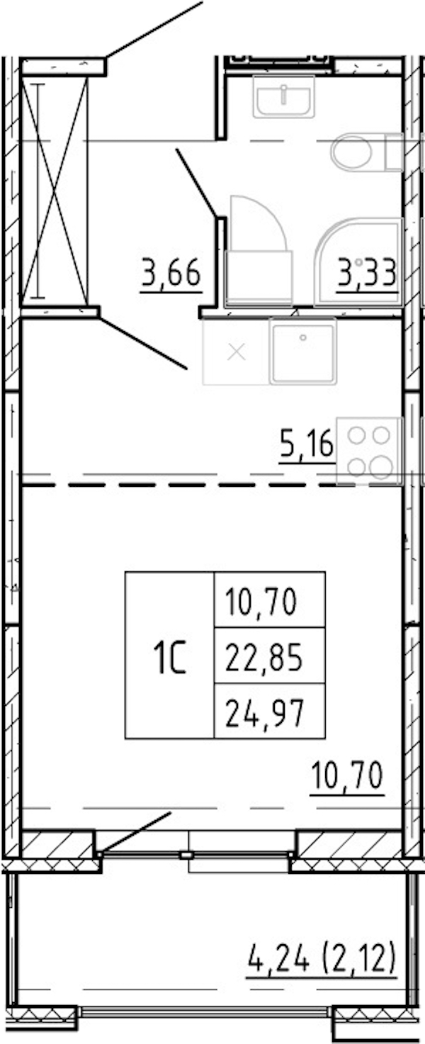 Квартира студия 22.85 м², 10/12 эт., ЖК «Полис Новоселье»